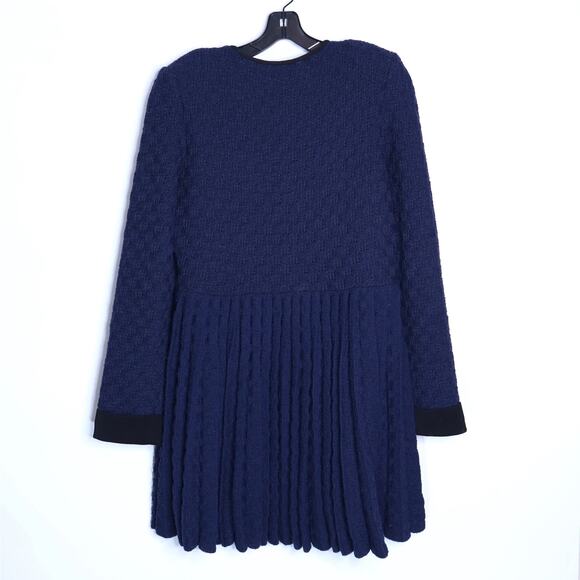 SELF-PORTRAIT Weave Knit Mini Dress Navy Tweed Metallic Long Sleeve Women's L - Picture 3 of 15